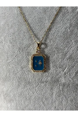 Zirkon taşlı kuzey yıldızı gold çelik kolye