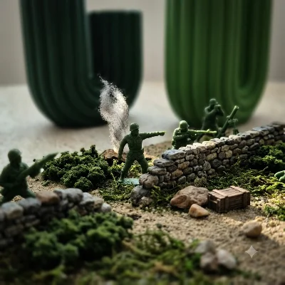 7'li Yeşil Asker Figür Seti - Masaüstü Dekor ve Diorama Uyumlu Minyatür Askerler