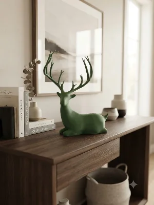 Dekoratif Oturan Geyik Figürü- Modern Aksesuar- 3D Tasarım Geyik Biblo