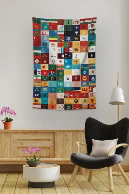 Eskitme Detaylı Türk Devleti Bayrakları Duvar Örtüsü Halısı 70x100 100x150