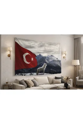 Bozkurt Türk Bayrağı Duvar Örtüsü Halısı