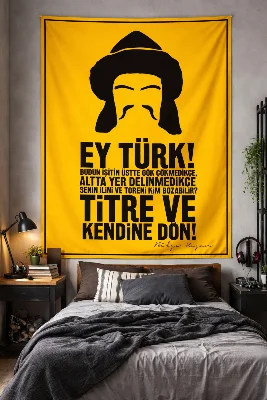 Oğuz Kağan Temalı Türk Duvar Örtüsü Halısı Kaliteli Kumaş