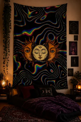 Psychedelic Bohem Temalı Duvar Örtüsü Serisi Wall Tapestry Kaliteli Baskı