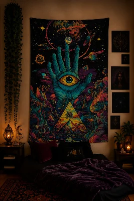 Psychedelic Bohem Temalı Duvar Örtüsü Serisi Wall Tapestry Kaliteli Baskı