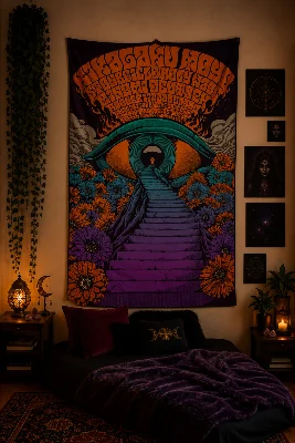 Psychedelic Bohem Temalı Duvar Örtüsü Serisi Wall Tapestry Kaliteli Baskı