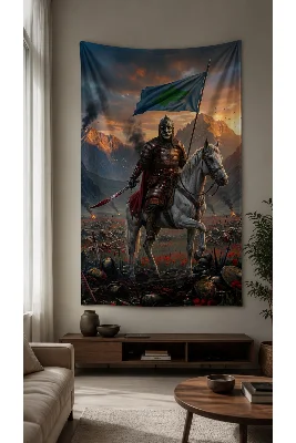 Türk Savaşçısı | Dekoratif Kumaş Duvar Halısı | Salon, Genç Odası ve Ofis Duvar Örtüsü Wall Tapestry