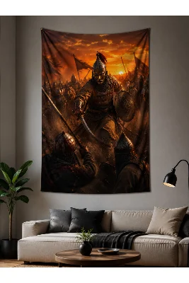 Bozkırın Son Muhafızı Duvar Örtüsü | Türk Alp Savaşçısı | Dekoratif Kumaş Duvar Halısı | Salon, Genç Odası ve Ofis Duvar Örtüsü Wall Tapestry