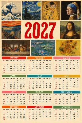 2027 Duvar Örtüsü Takvim – Renkli Dekoratif Kumaş Takvim, Modern Oda Dekorasyonu