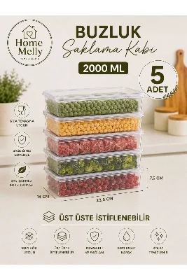 5'Li Set 2 Litre Kendinden Kapaklı Saklama Kabı Derin Dondurucuya Uygun
