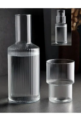 Baş Ucu Sürahi Karaf 1 Litre Düz Çizgili Cam