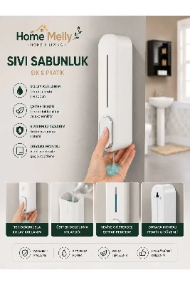 Duvara Monte Edilebilen Kapaklı Lüks 300 ml Pompalı Sıvı Sabunluk – Beyaz ve Siyah Renk