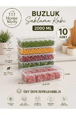 10'lu Set 2 Litre Kendinden Kapaklı Saklama Kabı Derin Dondurucuya Uygun
