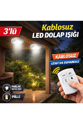 Uzaktan Kumandalı 3’lü LED Dolap Işığı Kablosuz Pilli Raf Mutfak Gardırop Aydınlatma