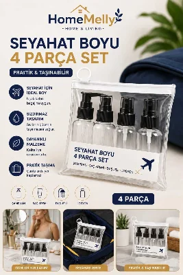 50 ml Şeffaf Kozmetik Şişe Seti 4’lü Çok Amaçlı Losyon Parfüm Şampuan Taşıma Seti