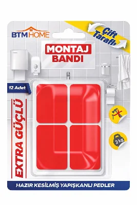 Şeffaf Çift Taraflı Montaj Bandı 12 Adet Güçlü Yapışkan Ped Duvar Banyo Mutfak Sabitleme
