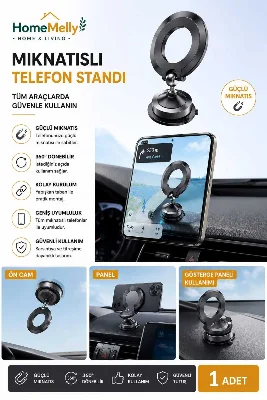Telefon Tutucu - Mıknatıslı Araç İçi Vantuzlu 360° Döner Güçlü Vakumlu Oto Telefon Standı