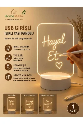 Işıklı Yazı Panosu Dekoratif Kişiselleştirilebilir, Ledli Masa Üstü Gece Lambası