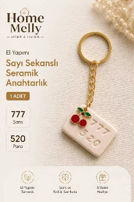 1 Adet Seramik El Yapımı Sayı Sekanslı Anahtarlık , 777 - 520 şans ve para anahtarlığı