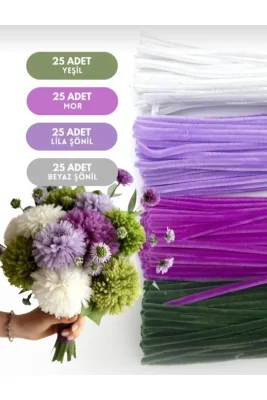 100 Adet 4 Renk Şönil Çiçek Yapım Seti