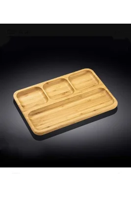 Dekoratif Bambu Sunumluk Tabak Bölmeli Servis Tabağı Çerezlik 25 x 14 cm