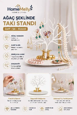 Geyik Tasarımlı Takı Standı Kolye Küpe Yüzük Organizer Takı Ağacı Mücevher Askılığı