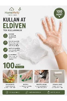 100 Adet Poşet Eldiven Şeffaf Tek Kullanımlık Pratik Eldiven