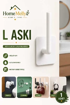 Yapışkanlı L Şeklinde Havlu Askısı Mutfak Banyo Takı Kupa Kapak Bardak Duvar Askısı Tutucu