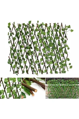 Yapay Sarmaşık Yapraklı Ahşap Akordiyon Çit 140x60 cm | Bahçe Balkon Duvar Dekoru