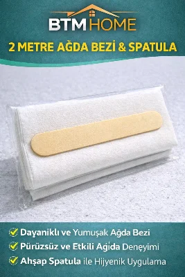 2 Metre Ağda Bezi ve Spatula Seti Yırtılmaz Dayanıklı Rulo Ağda Bezi Ev ve Profesyonel Kullanım