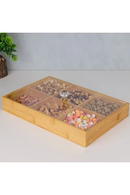 6 Bölmeli Bambu Set: Şekerlik, Çerezlik Ve Sunumluk