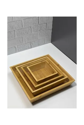 Kare Bambu, Çerezlik, İkramlık, Şekerlik, Lokumluk, Sunumluk Set 4 Lü