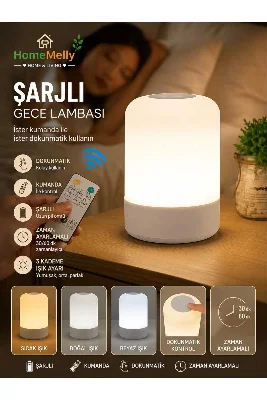Şarjlı Gece Lambası Kumandalı 3 Renk Dokunmatik Dimmerli Kablosuz Masa Lambası