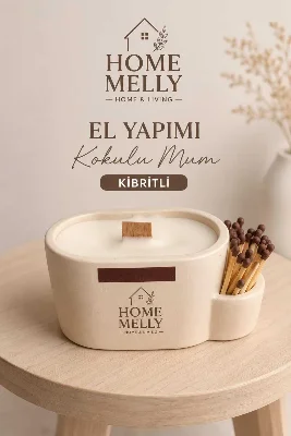 El Yapımı Kibrit Detaylı Mum , Dekoratif Kokulu Mum