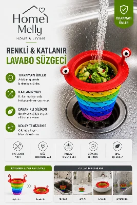 Lavabo Gider Süzgeci Katlanabilir Spiral Gider Filtresi Mutfak Evye Tıkanma Önleyici Süzgeç