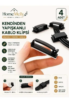 4 Adet Kendinden Yapışkanlı Kablo Sabitleme Klipsi Kablo Tutucu
