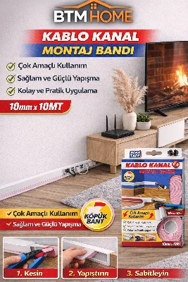 Çift Taraflı Montaj Bandı Kablo Kanal Bandı Güçlü Yapışkan Duvar Sabitleme Bantı