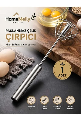 Manuel Basmalı Çırpıcı Paslanmaz Çelik Bas Çek Mikser Yumurta Krema Karıştırıcı