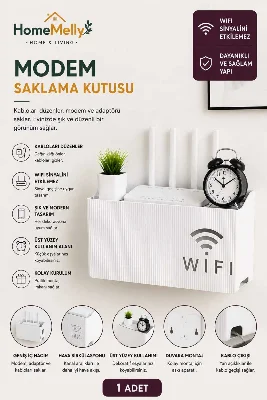 1 Adet Krem Renkli Duvara Monte Edilebilir Modem Saklama Kutusu