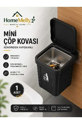 1 Adet Siyah Renk Kapaklı küllük duvara monte paslanmaz çelik hazneli balkon mutfak ofis kafe kullanımı
