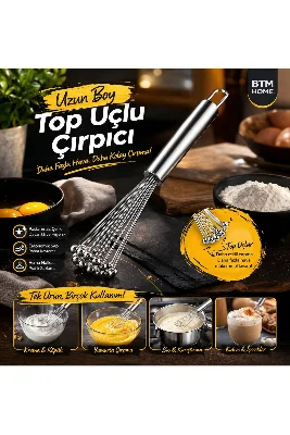 Top Uçlu Paslanmaz Çelik Çırpıcı Yumurta Sos Krema Çırpma Karıştırıcı Mutfak Çırpıcı