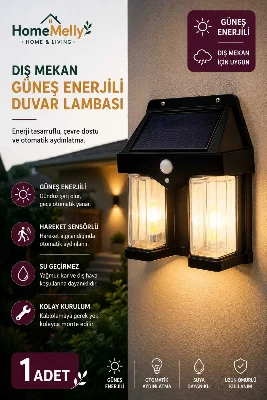 Solar Panelli Sensörlü 3 Modlu Otomatik Bahçe Aydınlatması, Güneş Enerjili Led Duvar Işığı
