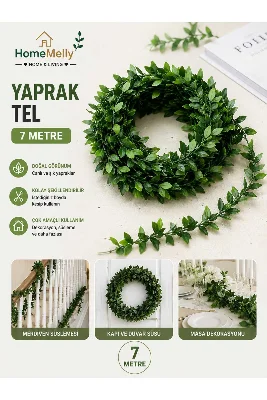 Doğalgaz Borusu Süsü 7 Metre Tel Yaprak Şerit Yapay Taç Sarmaşık Çiçek Süsü