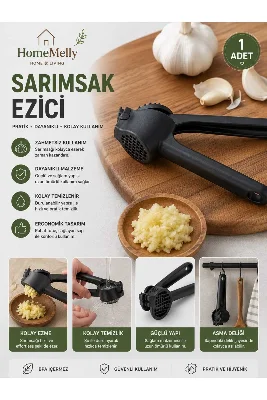 1 Adet Siyah Renkli Sarımsak Ezici