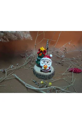Noel Babalı Cam Ağaçlı Kütük Notluk ve Dekoratif Aksesuar