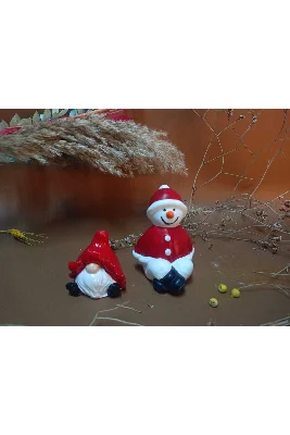 Oturan Model Dekoratif Cüce Gnome ve Kardan Adam Seti