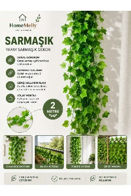 1 Adet 2 Metre Uzunlukta Sarmaşık Asma Yaprağı Dekoratif Obje