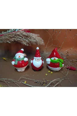 Tombul Kardan Adam ve Noel Baba Figürlü Dekoratif Aksesuar Seti