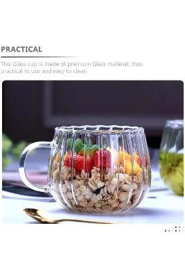 Çizgi Tasarımlı Kupa Cam Bardak Kahve Sunum - Borosilikat   400 ml