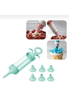 7 Farklı Başlıklı Şırınga Biçimli Geniş Hazneli Pasta Kek Krema Sıkma Pompası