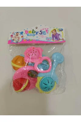 Baby Set 6’lı Diş Kaşıyıcı ve Çıngırak Seti – Renkli Bebek Oyuncakları, El Becerisi ve Duyu Gelişimi